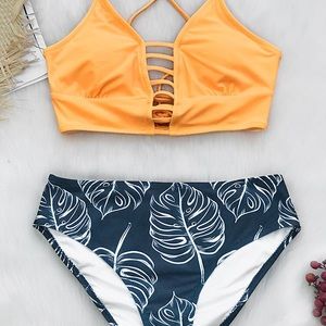 Cupshe yellow and blue leaves print bikini